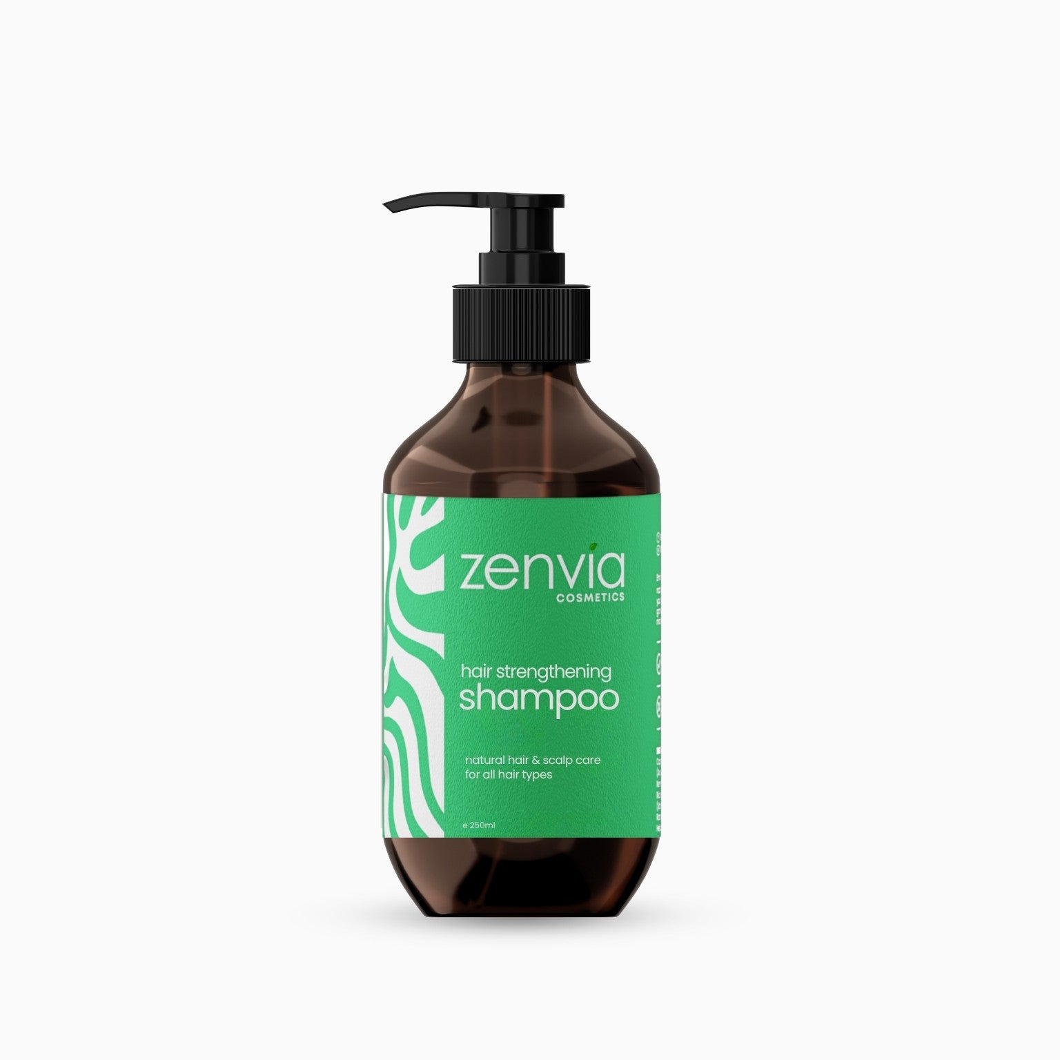 Zenvia shampoo bottle with green label on a white background